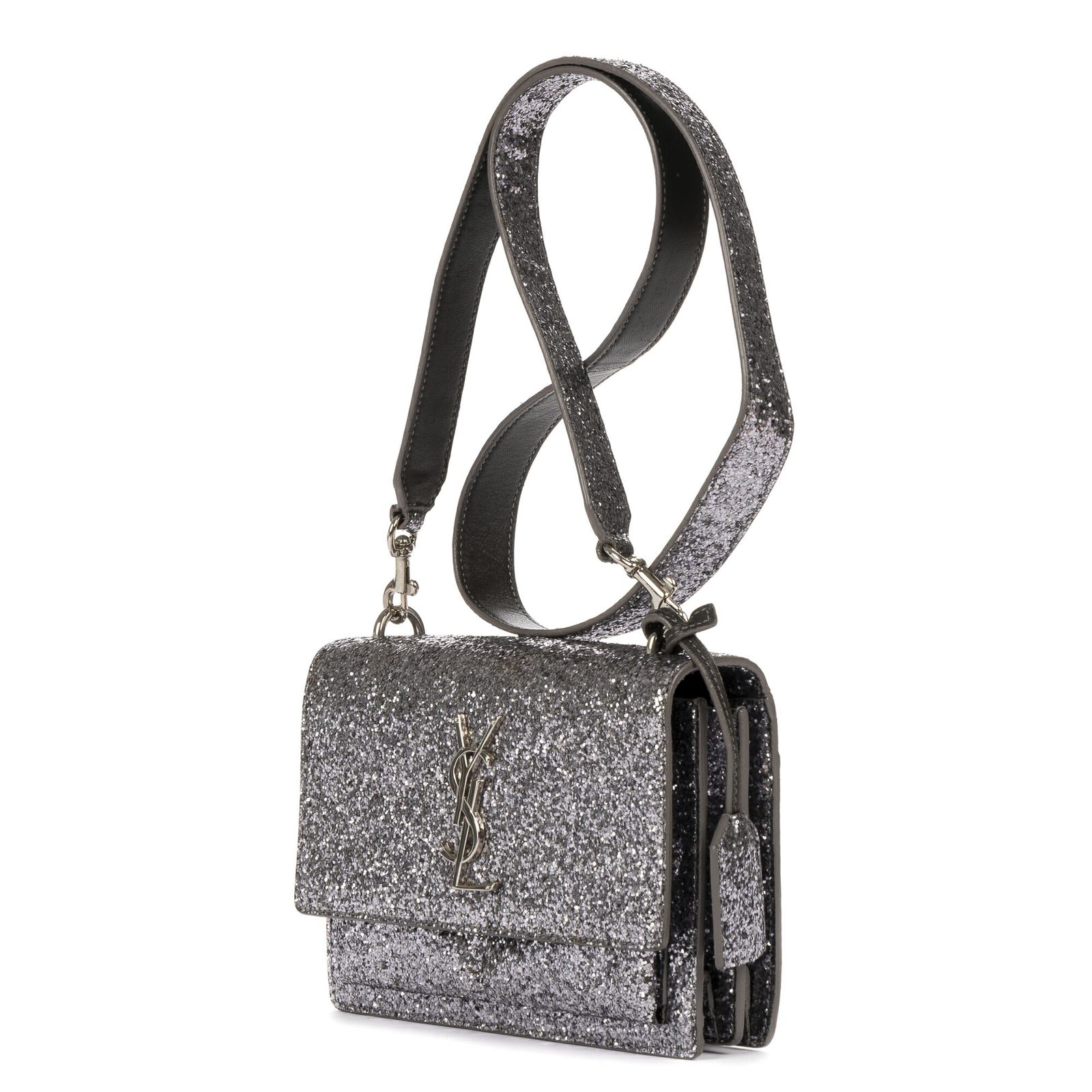 YVES SAINT LAURENT イヴサンローラングリッター小サンセット銀グリッターキャンバスAB