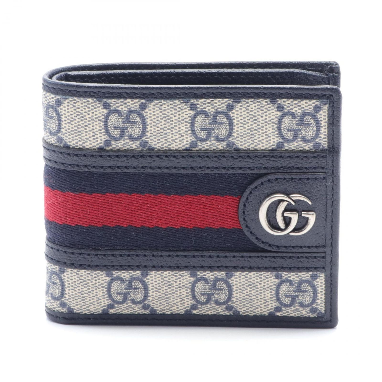 グッチ GUCCI 二つ折り財布 オフィディア GGスプリーム シェリーライン 59760696IWN4076 ベージュ|ネイビー PVCコーティングキャンバス レザー 二つ折財布 ユニセックス
