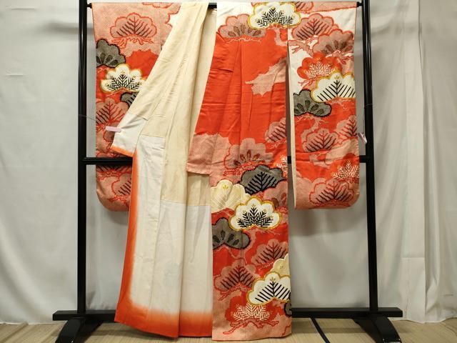 平和屋着物○豪華振袖 型染め 飛鶴風景草花文 正絹 逸品 DAAW5194ud