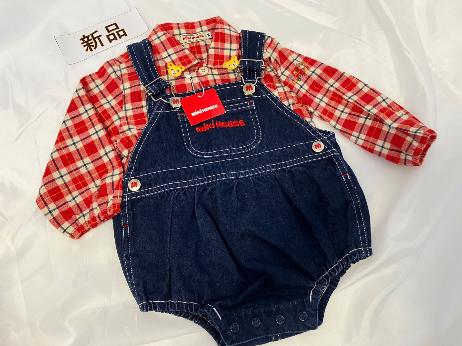 340ミキハウスmikihouse8085size ダルマオールチェックシャツセット