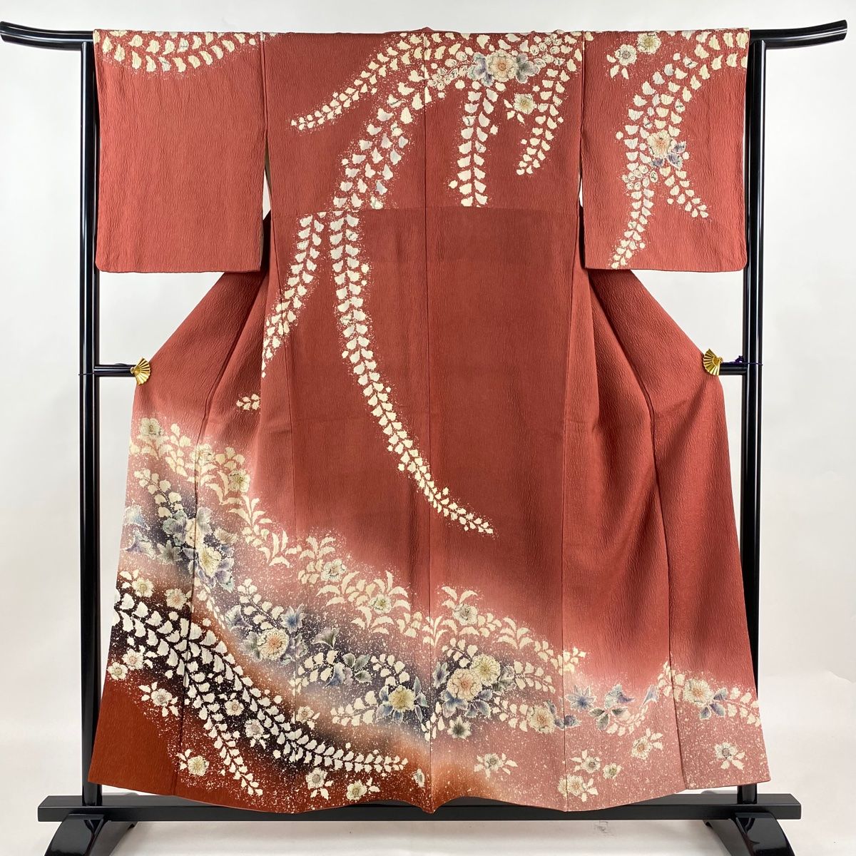 訪問着 身丈155.5cm 裄丈64cm M 袷 辻ヶ花柄 ぼかし 赤茶 正絹 名品