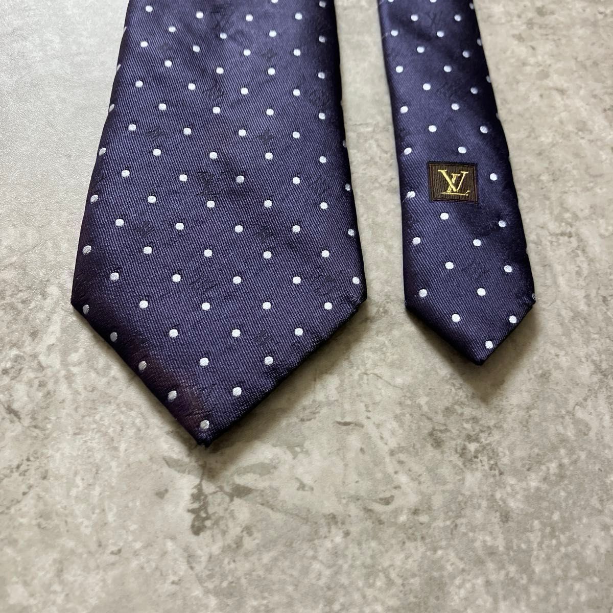 LOUIS VUITTON ルイヴィトン ネクタイ ネイビー モノグラム ドット イタリア製 シルク