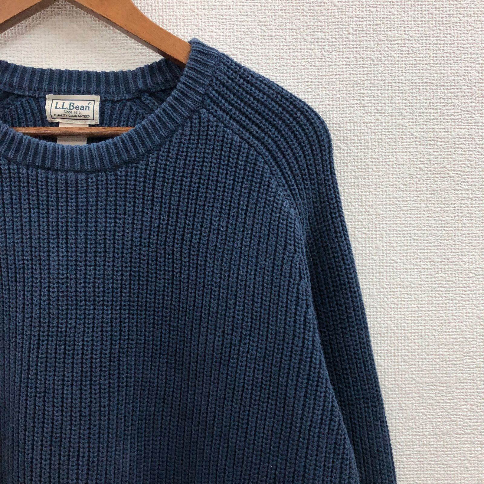 USA古着 L.L.Bean コットンニット 畦編みクルーネック ネイビー XL 