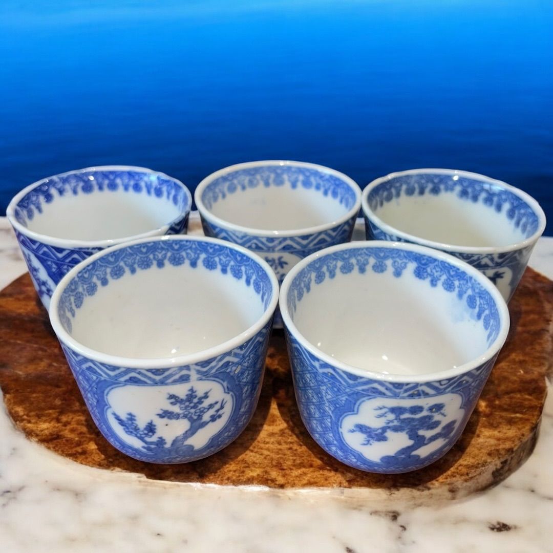 骨董 蕎麦猪口5客 明治