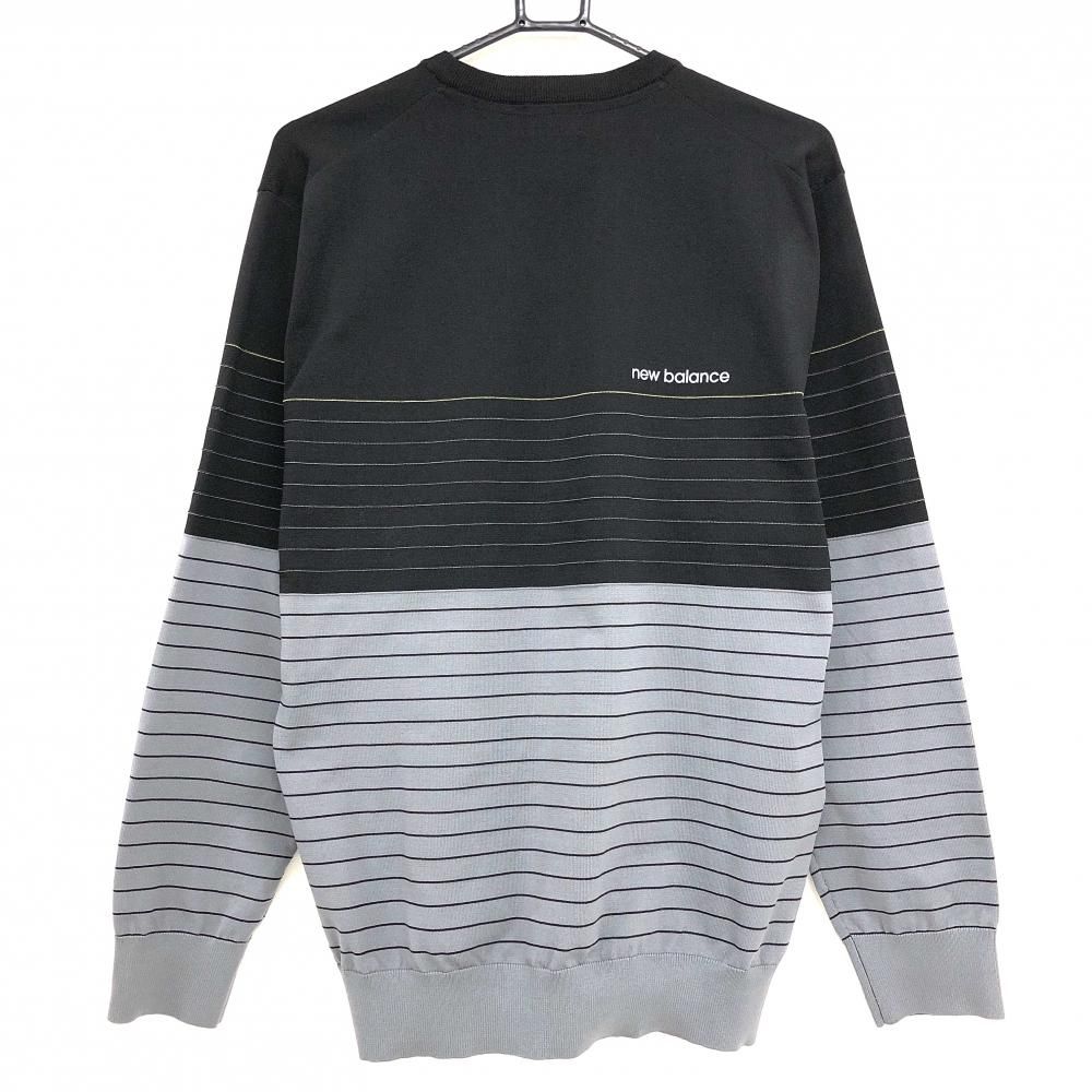 美品　new balance  ゴルフ　セーター　ニット　トップス 超美品ニューバランスゴルフ セーター 黒×グレー ボーダー ニット V