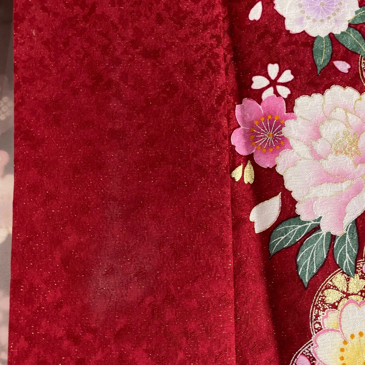 在庫一掃】 振袖 身丈167cm 裄丈66cm M 袷 草花 雲文 金通し ぼかし 赤  