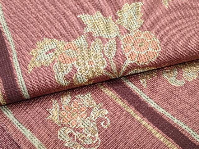 平和屋着物●八寸名古屋帯　紬地　更紗花唐草間道　金糸　正絹　逸品　未使用　DAAW6740ob 平和屋着物○八寸名古屋帯 紬地 更紗花唐草間道 金糸