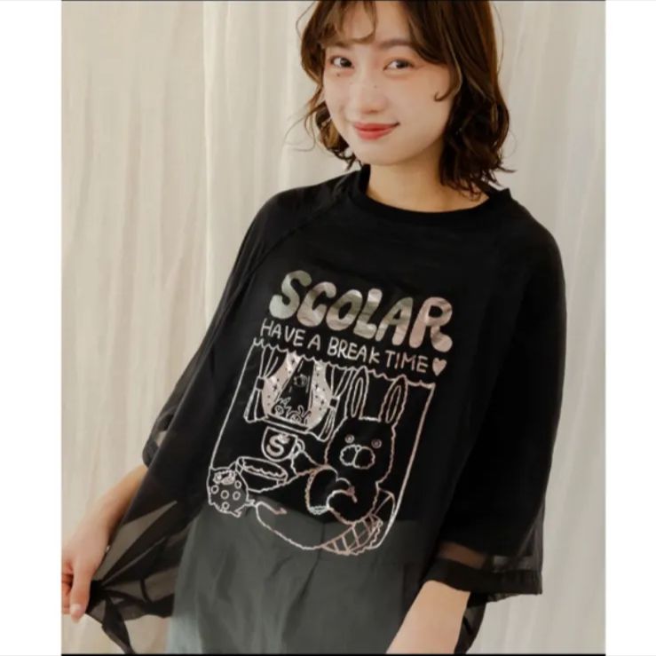 Scolar ラビル箔プリント オーガンジー重ねプルオーバー