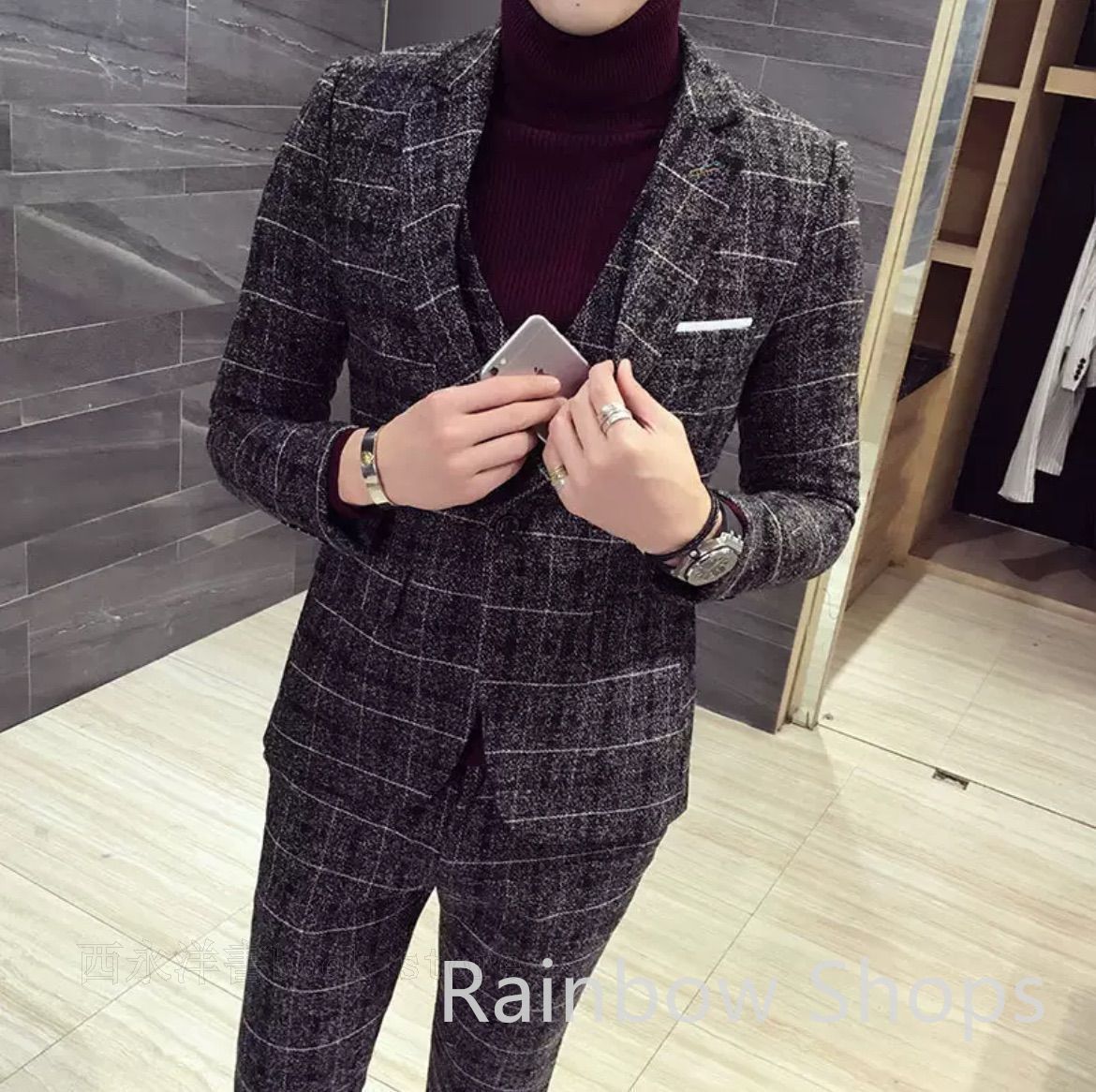 スーツ 3点セット 上下 チェック柄 メンズ m 小さい 大きいサイズ ビジネススーツ ビジネス 大きめ スーツセット カッコイイ サイドベンツ 3つのボタン 春 夏 秋 冬 スリム 50代 上着 運