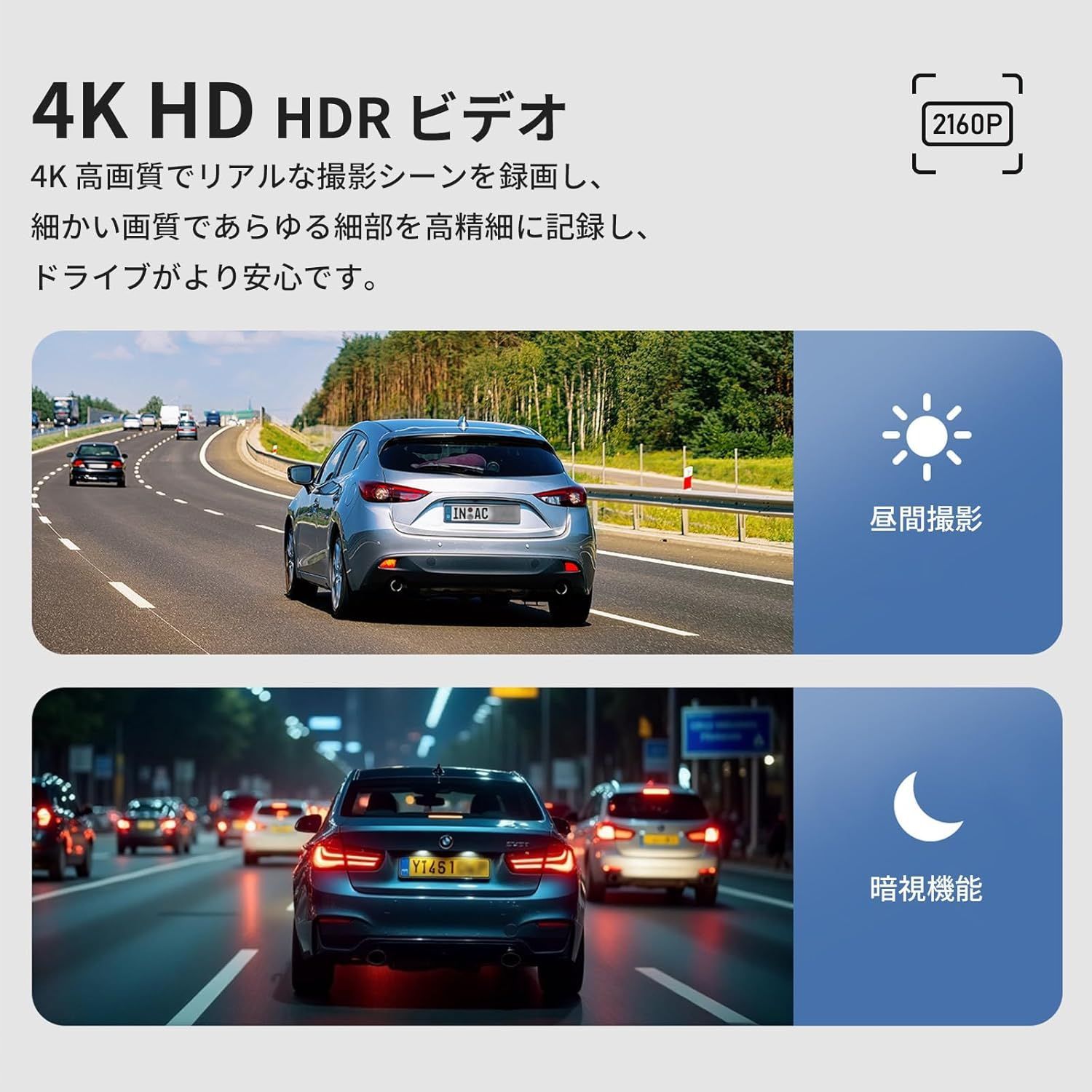 AORTD ドライブレコーダー 前後カメラ 4Kフロント 1080Pリア 64GBSD