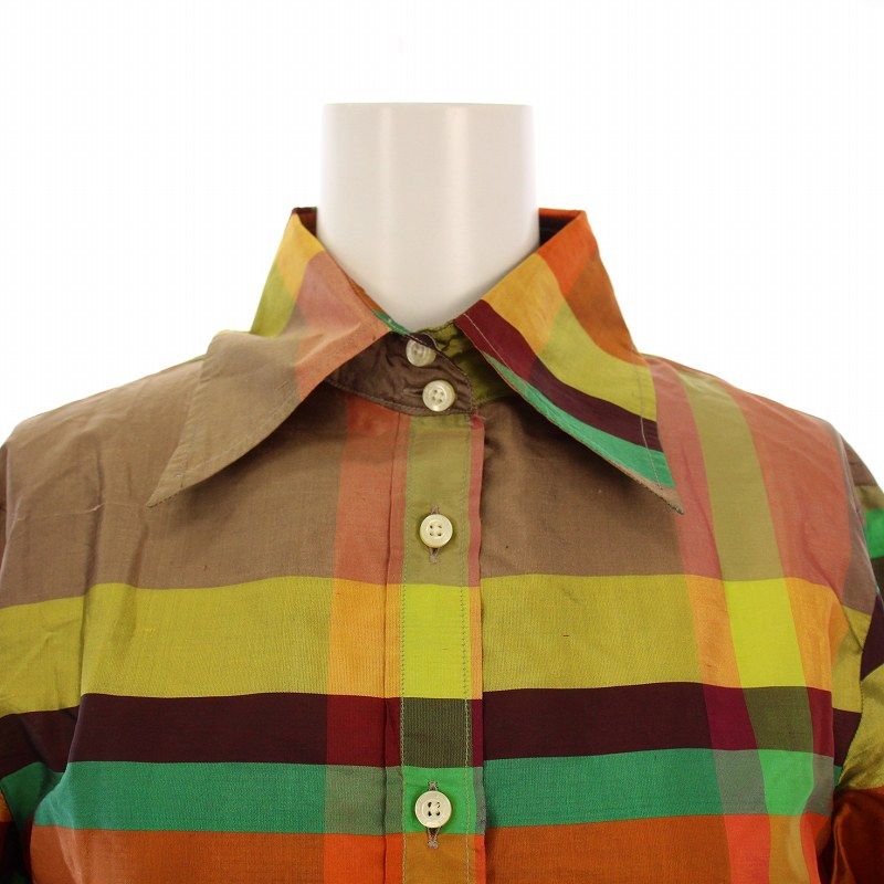 エトロ ETRO シャツ ブラウス 長袖 チェック柄 シルク 40 マルチ