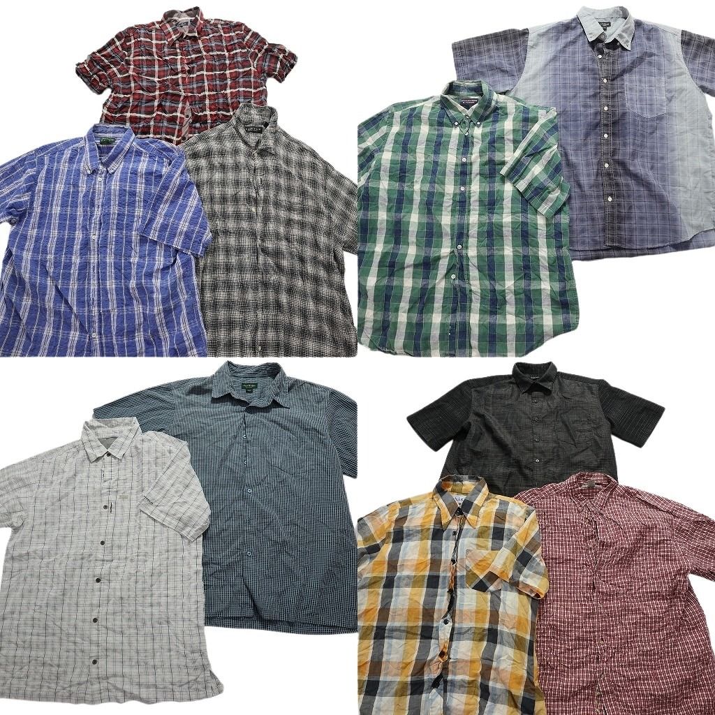 古着卸 チェック柄 半袖シャツ 10枚セット メンズ XL ボタンダウン オンブレ マドラス マルチ 古着 NA3211