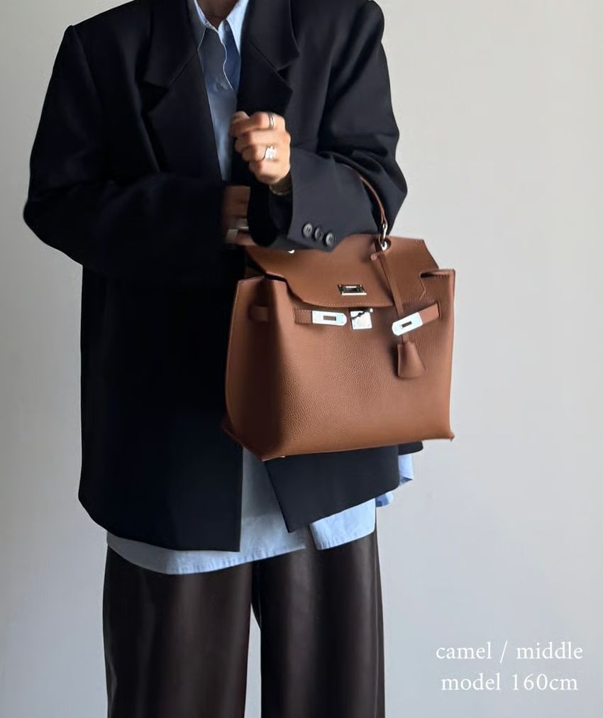 JISTORY SQUARE BELT HANDLE BAG キャメル バッグ レディース
