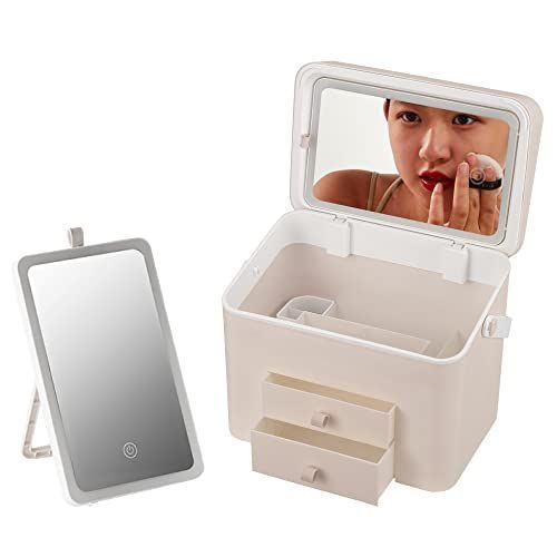 新品未使用品　LEDミラー付　化粧ボックス　オーガナイザー　大きいかばん　ピンク 新品未使用品 LEDミラー付 化粧ボックス オーガナイザー 大きいかばん