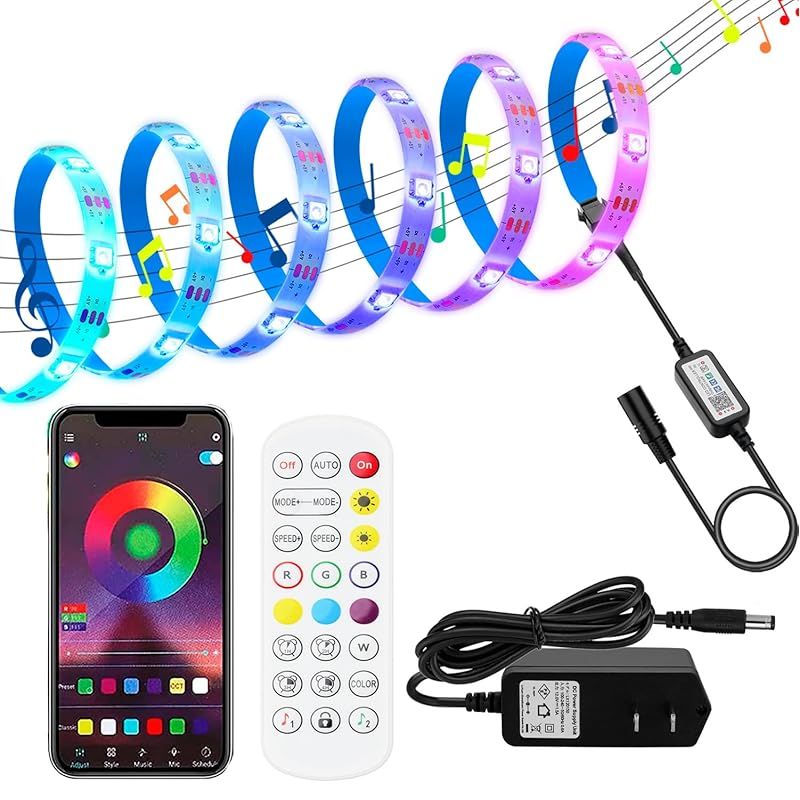 LEKE ライトテープ LEDテープライト12V ライトストリップセット流れるテープ 虹色 5M ledテープMagicColor音楽センサー音声同期 調光調色 間接照明 5050SMD 30LED/m 両面テープ 切断可能 24Kコントローラ