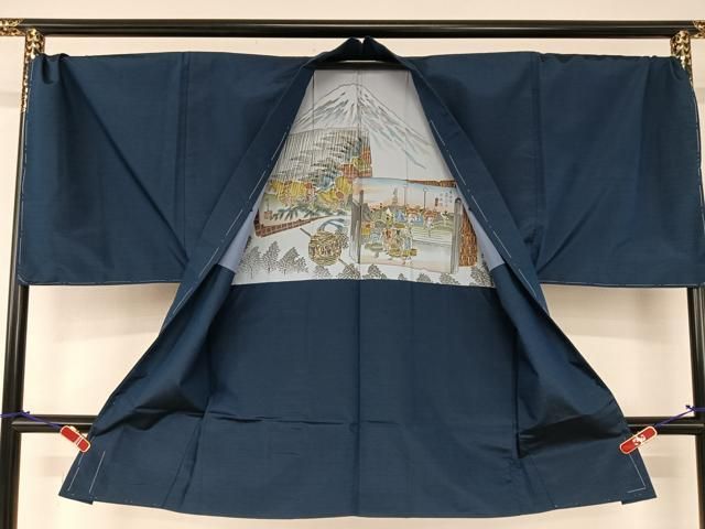 平和屋着物●男性　紬　アンサンブル　濃紺色　キングサイズ　正絹　逸品　CAAV6590vf 平和屋着物○男性 紬 アンサンブル 濃紺色 キングサイズ 正絹 逸品