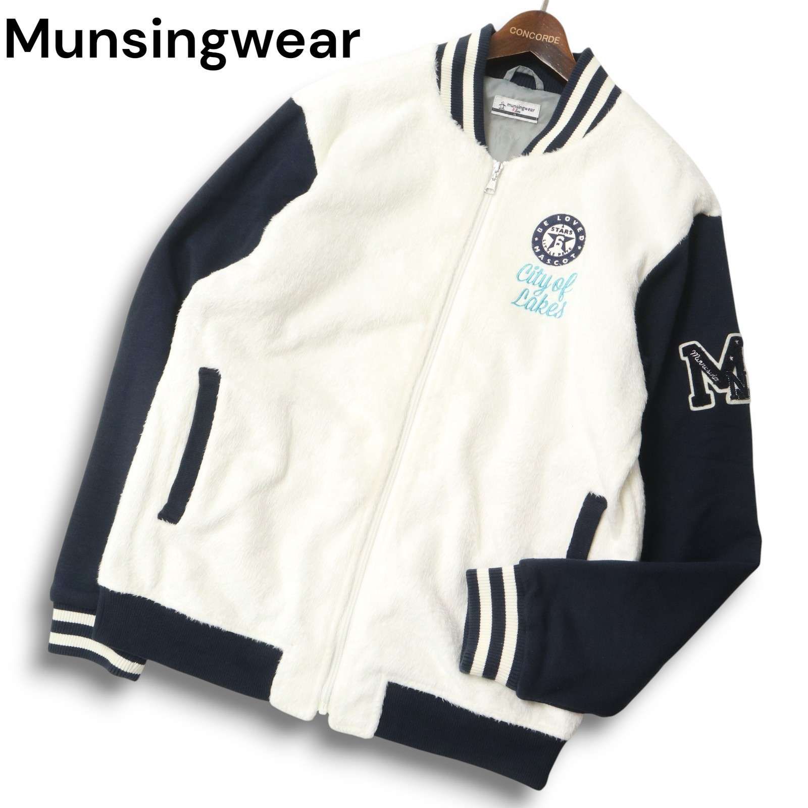 Munsingwear マンシングウェア ゴルフ 秋冬 ロゴ ボア ブルゾン スタジャン ジャケット Sz.LL メンズ 大きいサイズ