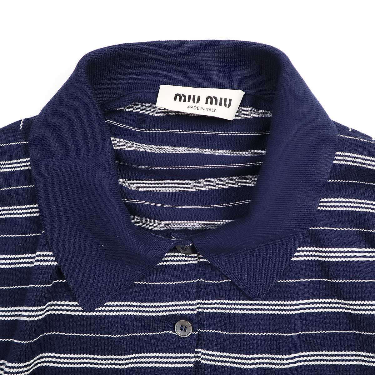 最終値下げ！　miu miu ポロシャツ　ネイビー ネイビー コットンピケ ポロシャツ | Miu Miu