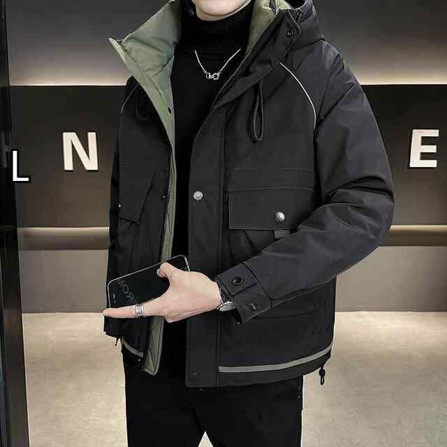 L 春 コーデ メンズ 用 服 シンプル ファッション オシャレ 大人 かっこいい 大きいサイズ ストリート 紳士服 ダウン ジャケット フード付き 厚手 暖かい 服 カジュアル ワーク ジャケット
