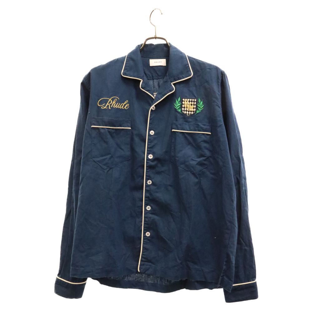RHUDE (ルード) オープンシャツ 長袖シャツ パジャマシャツ ワッペン ポケット ブルー
