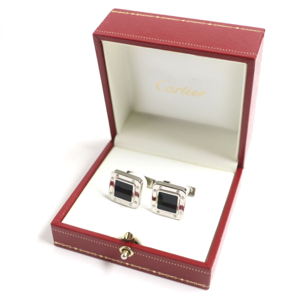 良品▽Cartier カルティエ サントス SV925×オニキス スクエア