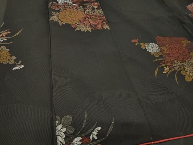平和屋着物□上質な小紋 色紙重ね花文 黒地 金銀糸 正絹 逸品