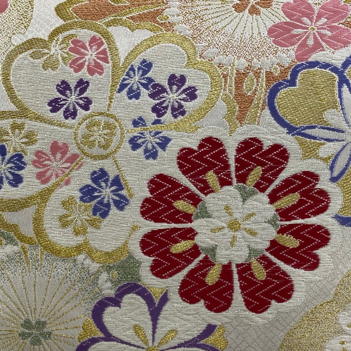 先進的な 袋帯 秀品 桜 金糸 ラメ箔 白 六通 正絹 即買い必須！