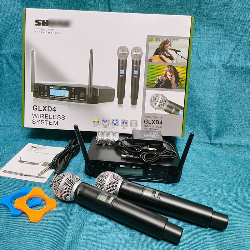 GLXD4 ワイヤレスマイクシステム 1トランスミッター＋2レシーバー SM58互換 UHF帯域 プロ用ライブ カラオケ 配信向け