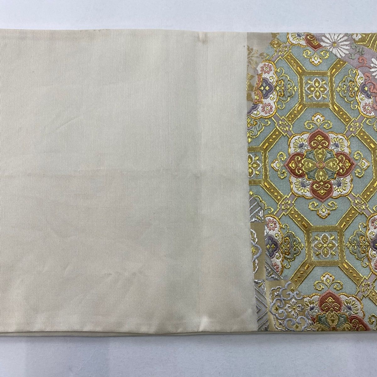 袋帯 秀品 蜀江華文 菊唐草 金銀糸 ベージュ 六通 正絹 【中古