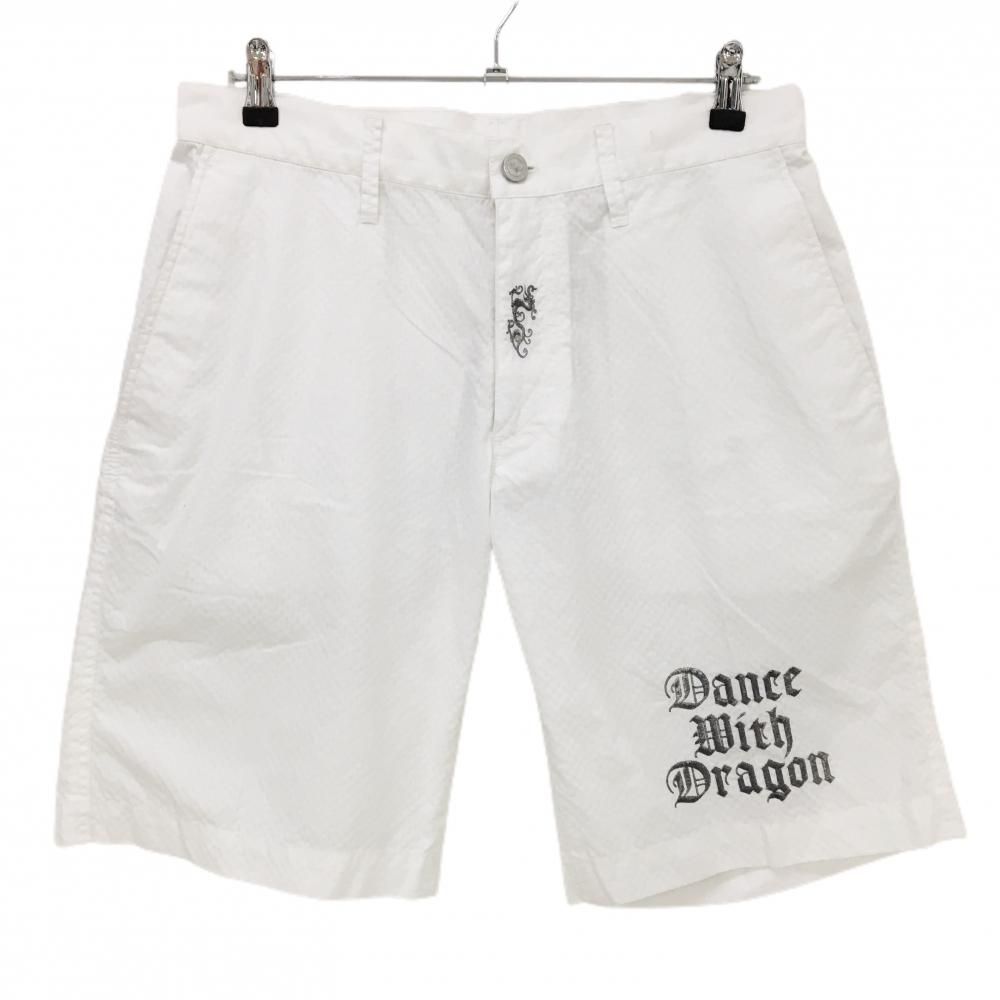 ダンスウィズドラゴン ハーフパンツ 白 ロゴシルバー メンズ 4(XL) ゴルフウェア Dance With Dragon