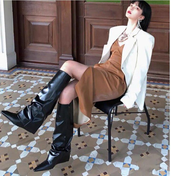 ロングブーツ レディース ルーズ ブーツ ロング丈 膝下 美脚