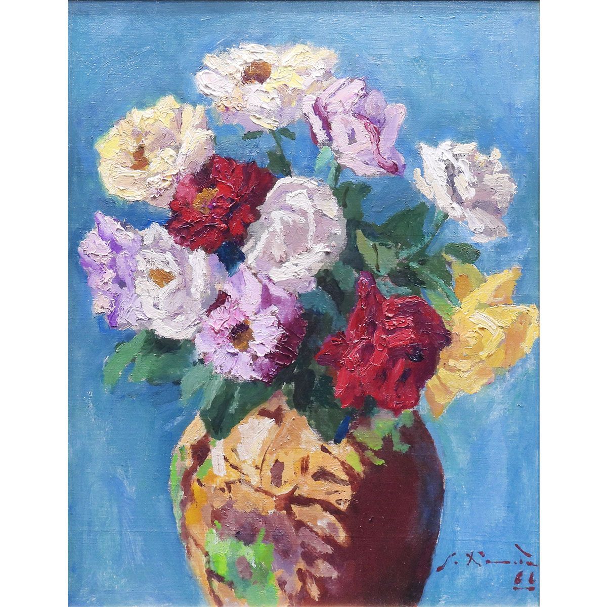 黒田重太郎 宋壺の薔薇 油彩6号 静物画 花 バラ 共シール 二紀会創立会員 芸術院恩寵賞 アート 油絵 原画 絵画 げ交渉