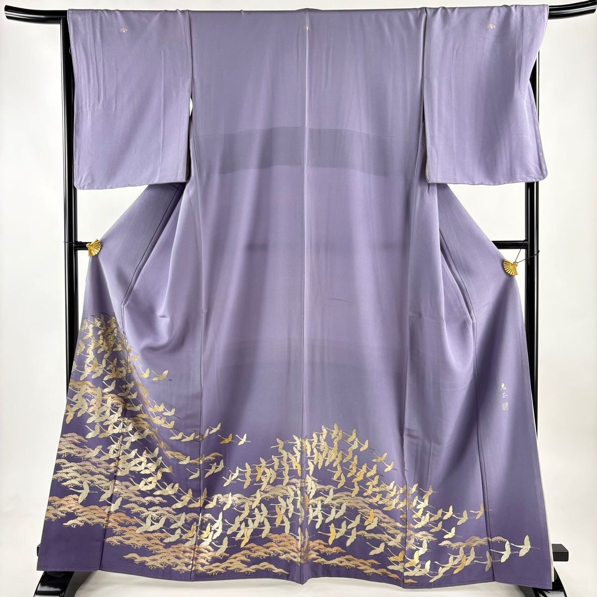 色留袖　夏用　絽　銀彩　蝶　萩　三つ紋　つけ襟付き　着物　043a d 色留袖 夏用 絽 銀彩 蝶 萩 三つ紋 つけ襟付き 着物 043a d