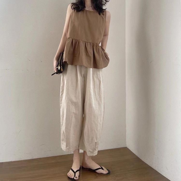 セットアップ レディース ノースリーブ カジュアルセットアップ 夏 ブラウス ワイドパンツ サルエルパンツ きれいめ おしゃれ ゆったり 体型カバー セットアップ レディース ノースリーブ カジュアルセットアップ