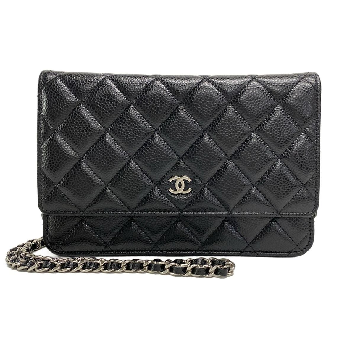 CHANEL シャネル 財布 マトラッセ A33814 黒 チェーンウォレット|シルバー金具