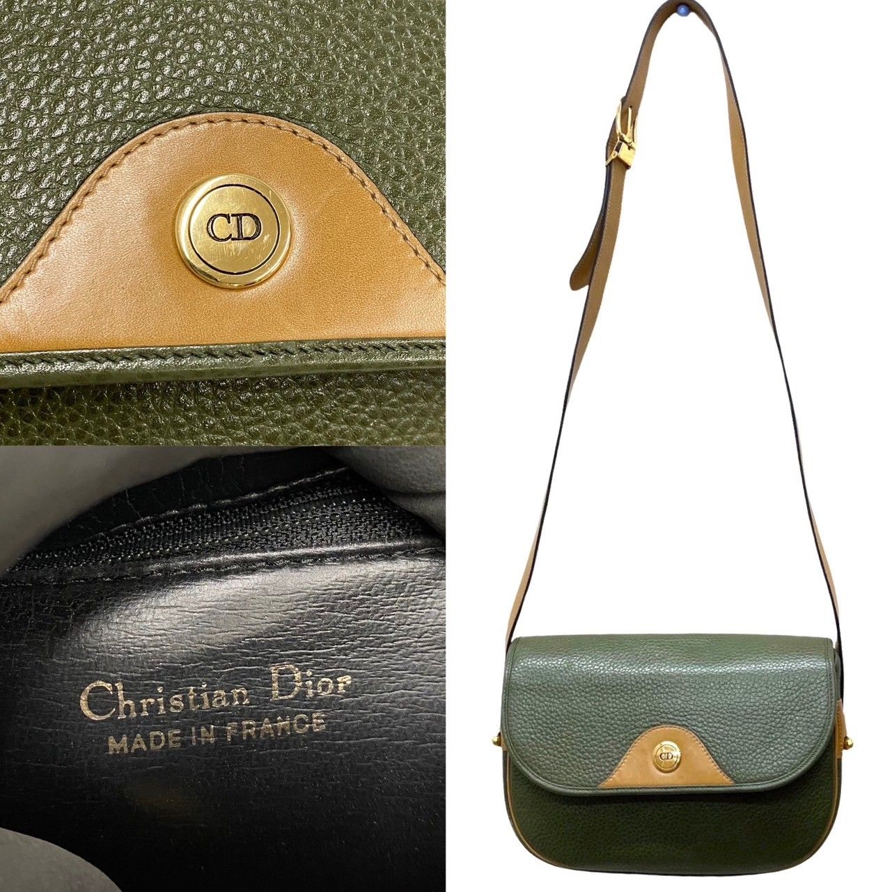 極 美品 Christian Dior ディオール CD ロゴ 金具 レザー 本革 ミニ 