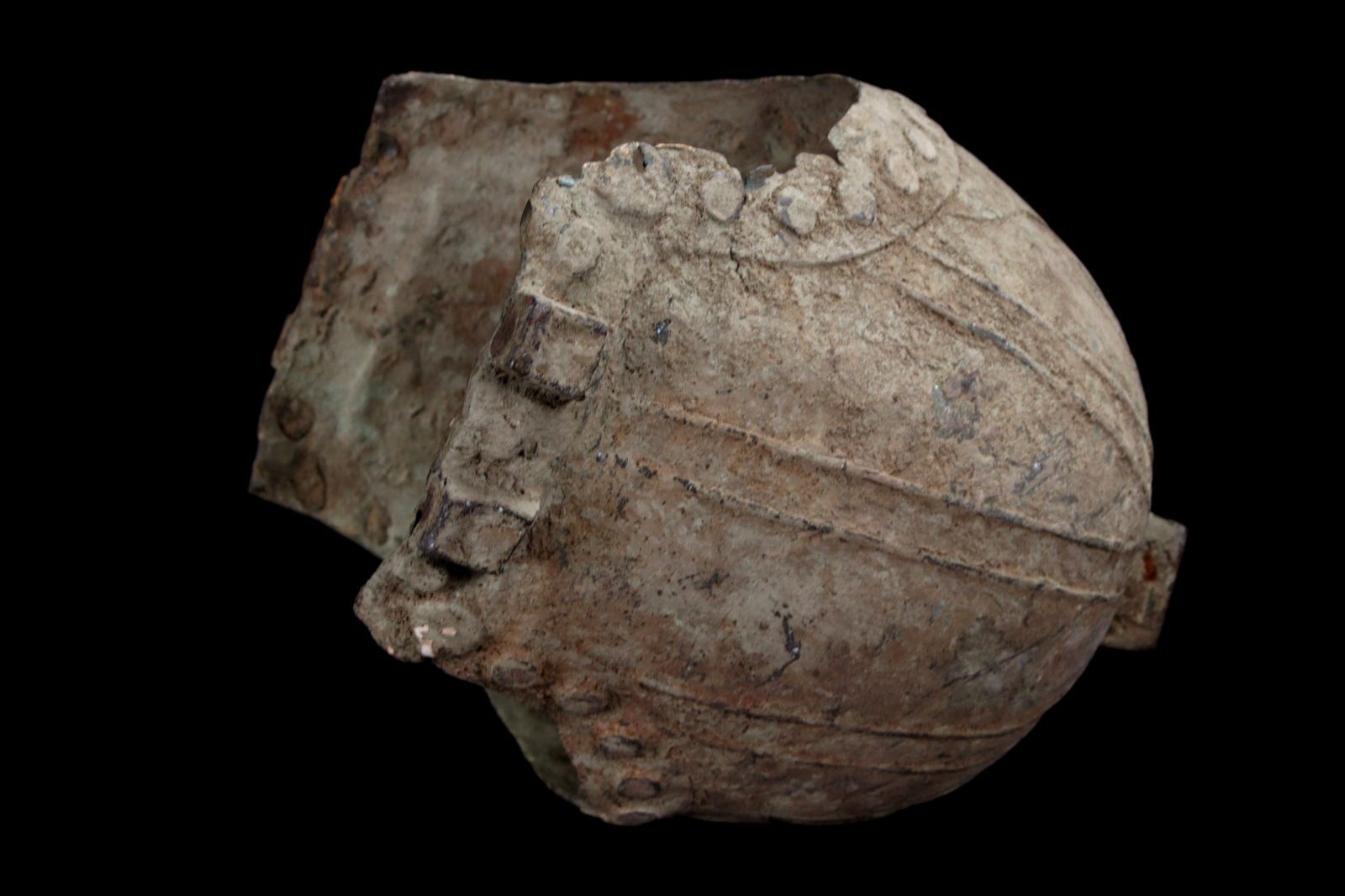 中国美術 青銅製 兜 30cm2577g 唐物 骨董 古美術 楾 S432_2-QP2