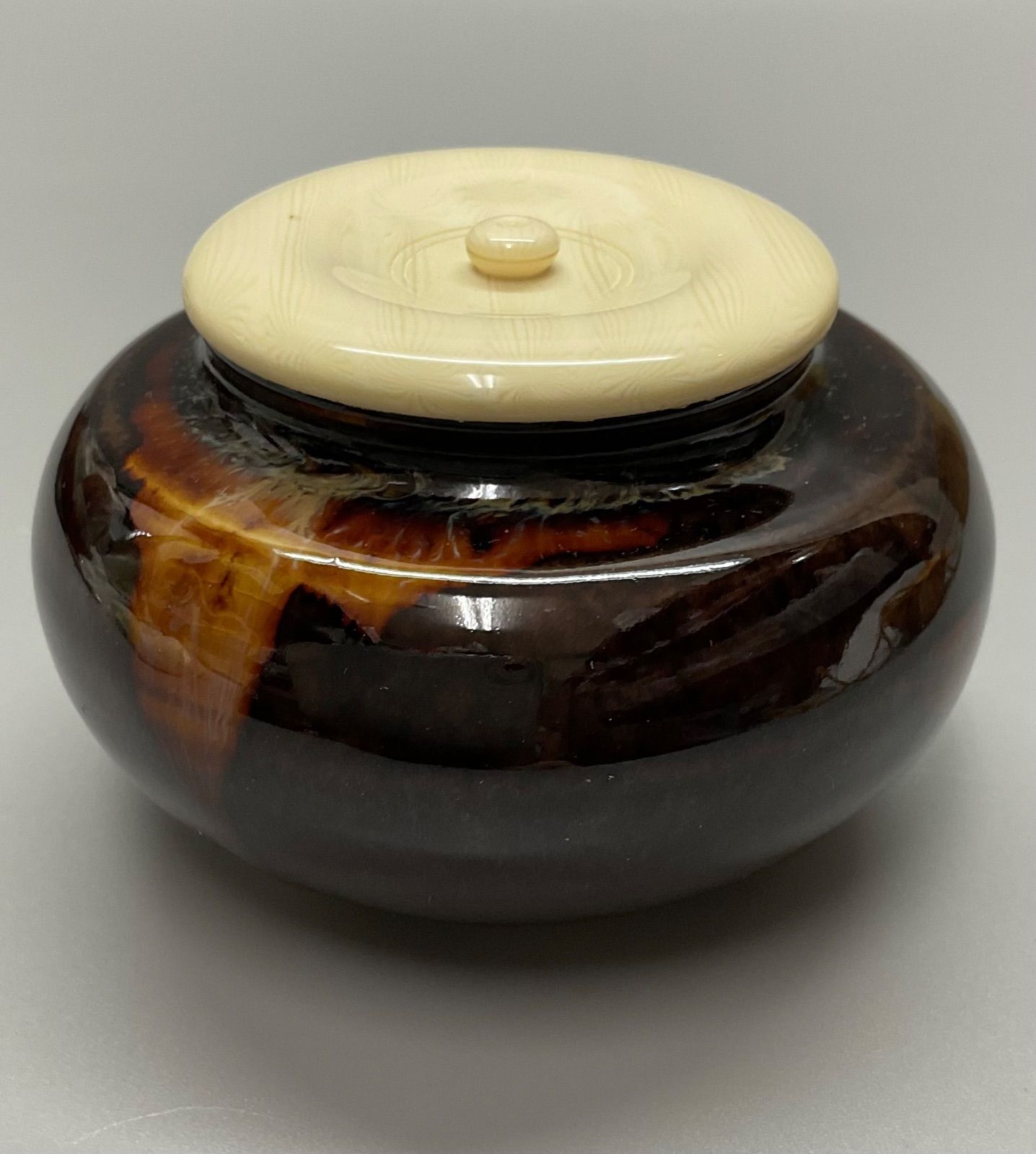 S11 洛東 桶谷定一作 大海茶入 茶入 共箱 仕覆付 東福寺緞子 茶器