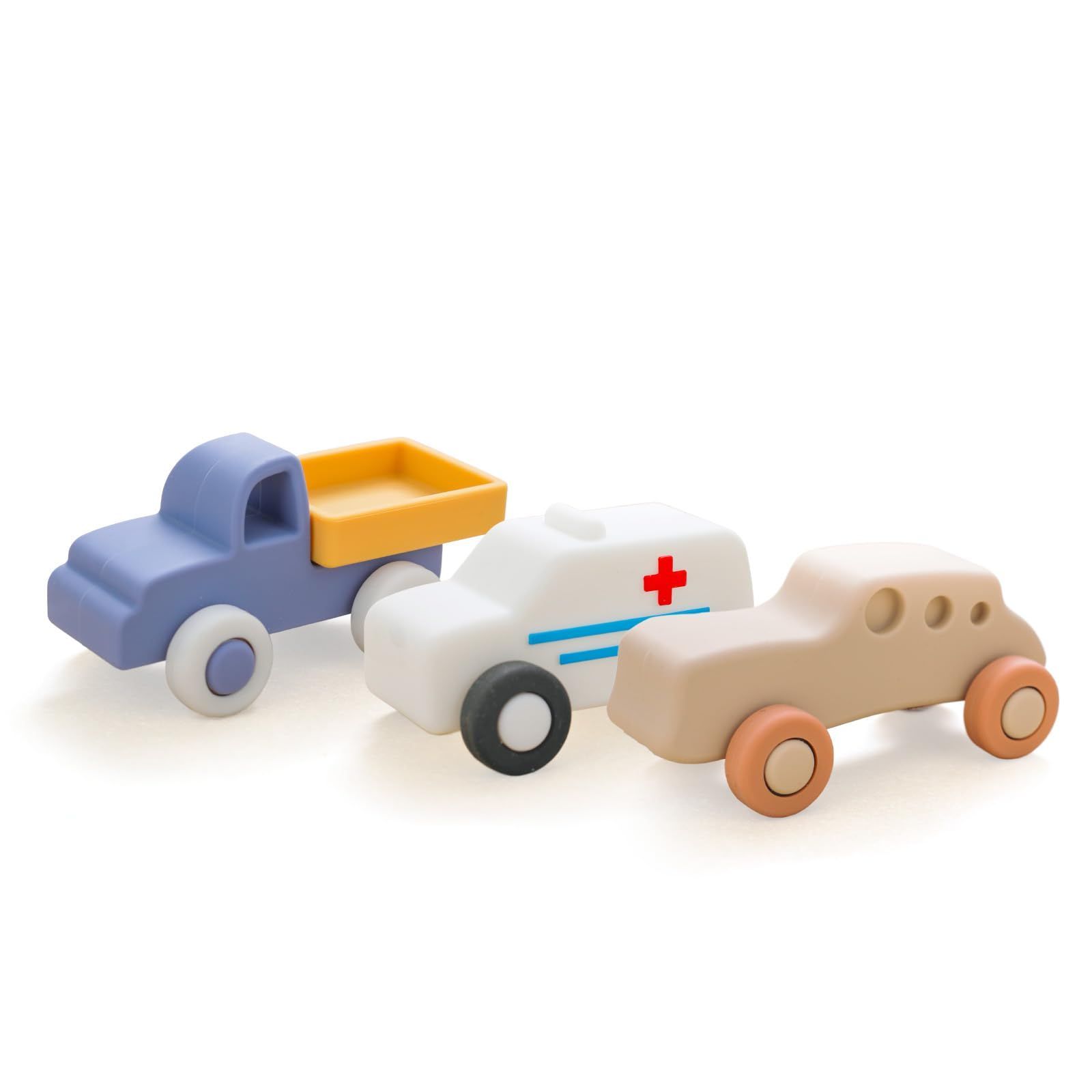 【数量限定】Etucdose ミニカー おもちゃ 乗り物おもちゃ 3点セット シリコン 知育玩具 柔らかい 赤ちゃん 0歳～1歳 2歳 3歳 新生児贈り物 プレゼント