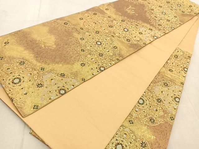 平和屋着物▽西陣 服部織物謹製 六通柄袋帯 こはく錦 特選 手工芸 風景