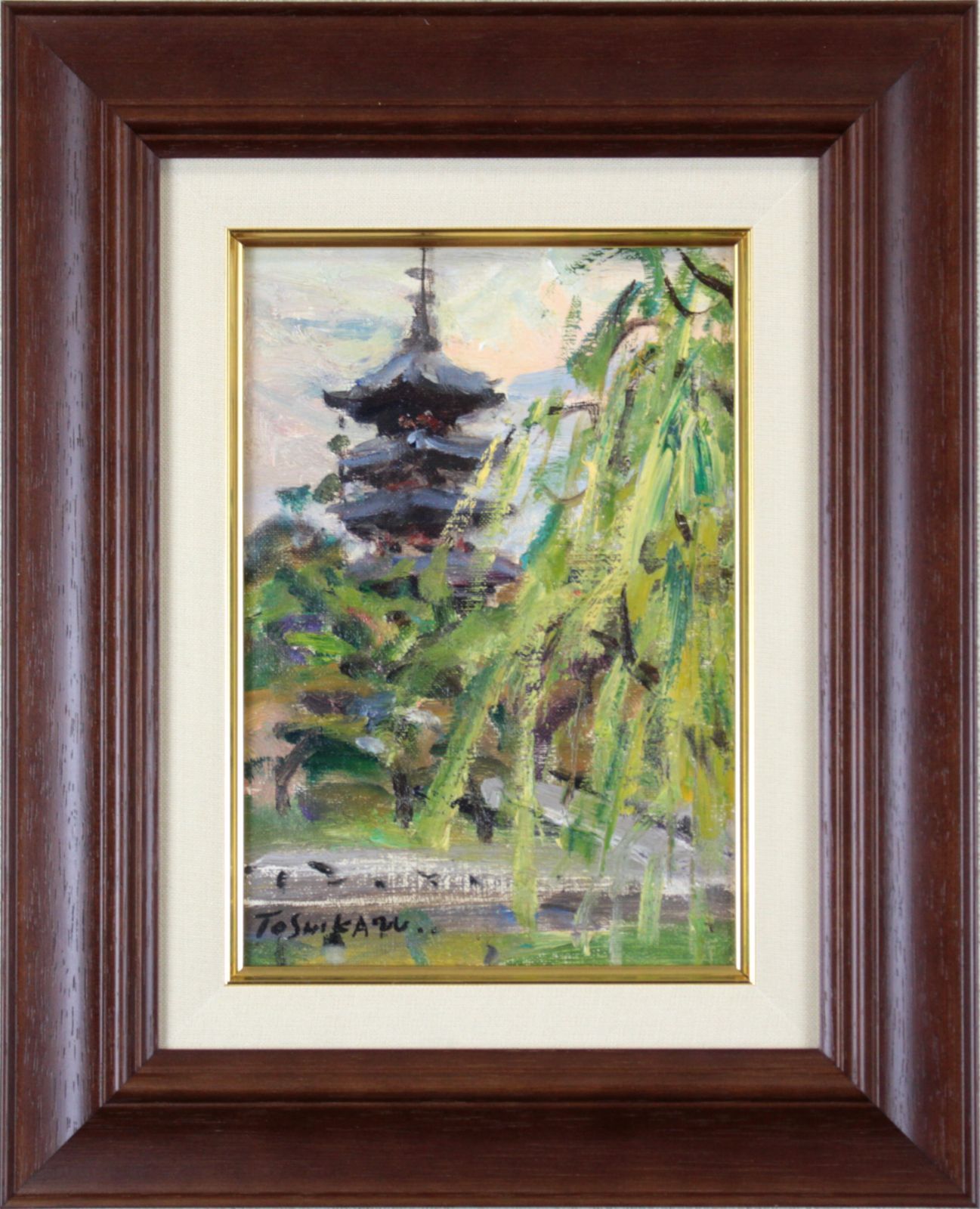 島田利一『奈良風景（猿沢の池）』油彩画【真作保証】 絵画 島田利一 「奈良風景（猿沢の池）」 油絵・油彩画 絵画 - 北海道