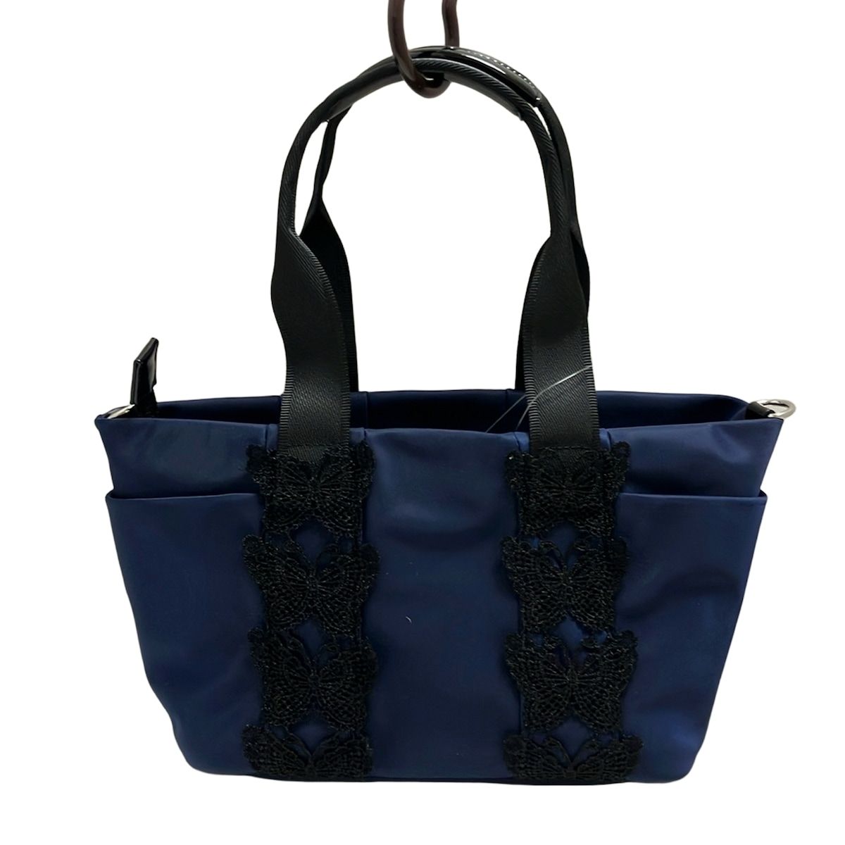 ce8 ANNA SUI ハンドバッグ 黒 ビジュー バタフライ フラワー