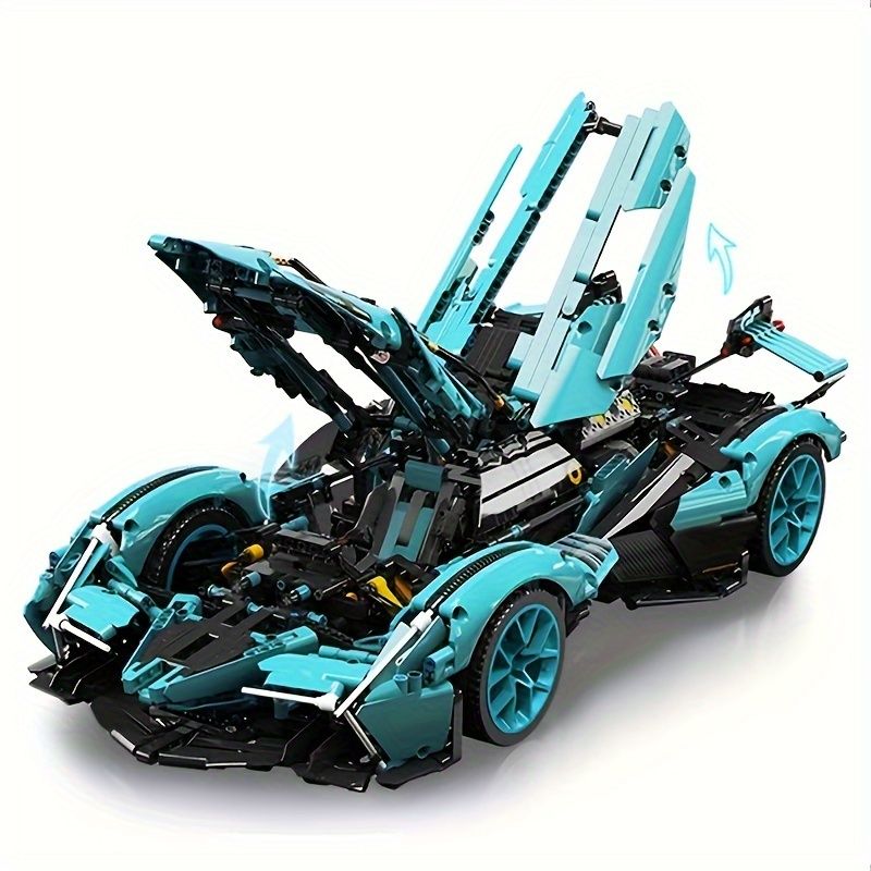 ブルー スーパースポーツカー ビルディングブロックセット、1000+ピース、高難易度 ABS樹脂モデルキット、アーティスティックデコレーション、誕生日、クリスマス、ハロウィンに最適なギ