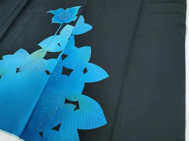 平和屋着物○訪問着 草花文 黒地 金彩 正絹 逸品 CAAW7306yc - メルカリ