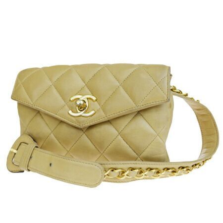 CHANEL ウエストポーチ ビコローレ ラムスキン ターンロック ベージュ