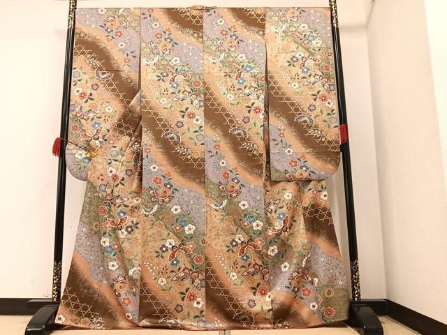 ＊振袖＊ 正絹　吉祥花文　暈し染め　金銀彩 平和屋着物□豪華振袖 花蝶文 暈し染め 金銀彩 正絹 逸品