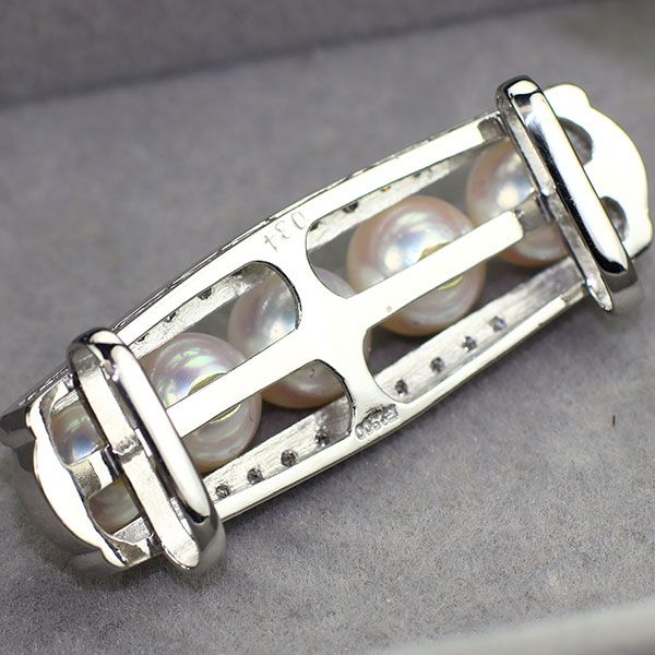Pt900 アコヤ 真珠 ダイヤモンド 帯留め 径約8.0-8.5mm D0.34ct