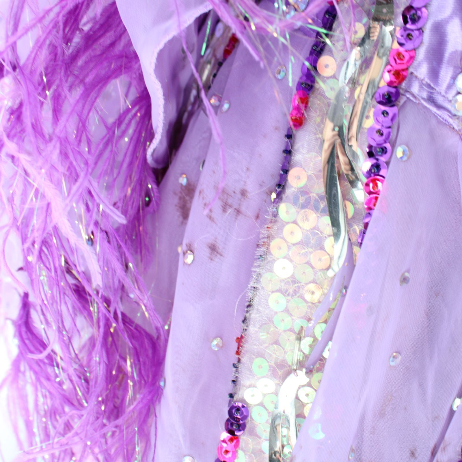 社交ダンス衣装】パープル ドレス ワンピース 紫 ファー フリル