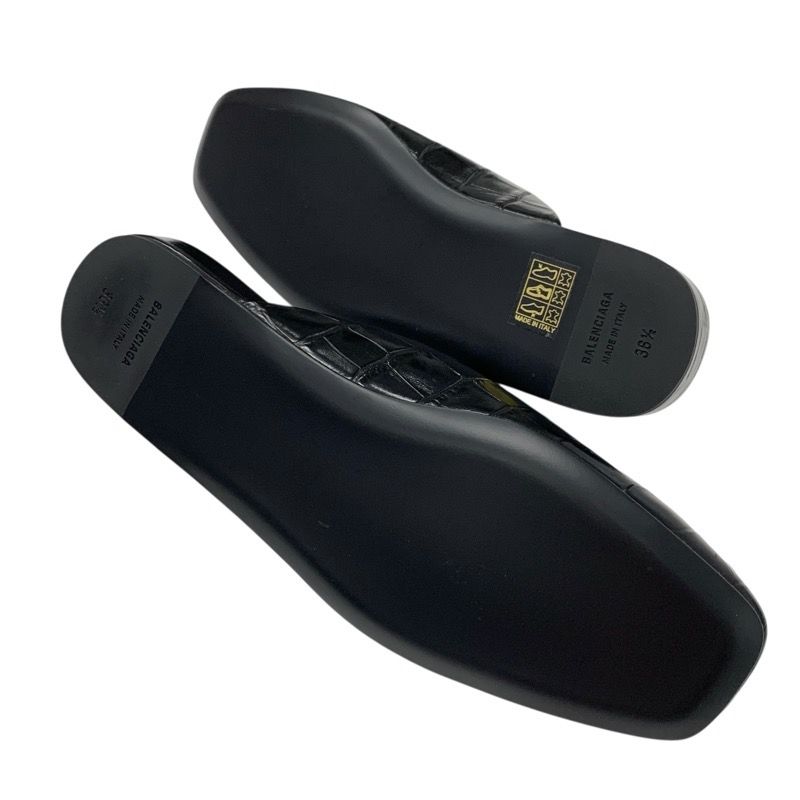 バレンシアガ BALENCIAGA COSY BB フラットシューズ 靴 シューズ レザー ブラック 黒 クロコ型押し BBロゴ ミュール バレンシアガ BALENCIAGA COSY BB フラットシューズ 靴 シューズ