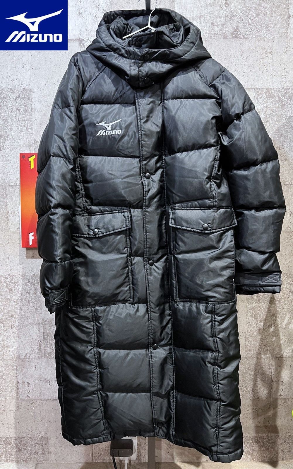 美品】mizno ミズノ ベンチコート ダウン 袖リブ ブラック 黒 L ミズノ